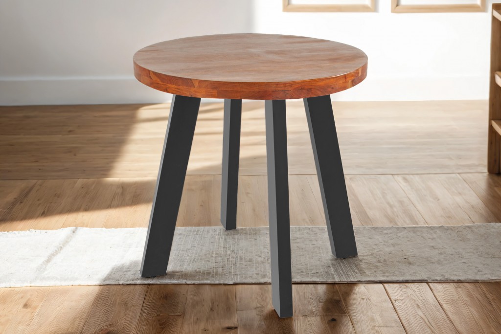 B-Ware Esszimmertisch rund 80 cm Akazienholz nussbaumfarben schwarz Ulises