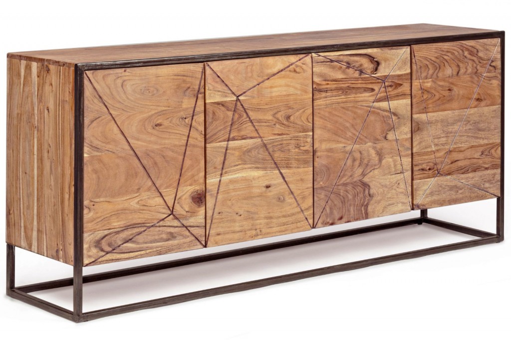 B-Ware Einzelstück Sideboard Kommode 175 x 85 x 45 cm Akazienholz stonefarben PECORINI
