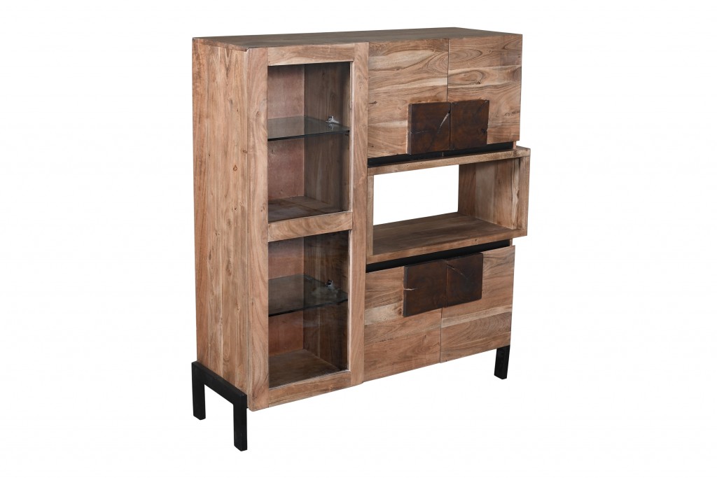 B-Ware Einzelstück Kommode 122 x 135 x 40 cm Akazienholz stonefarben BEGUR