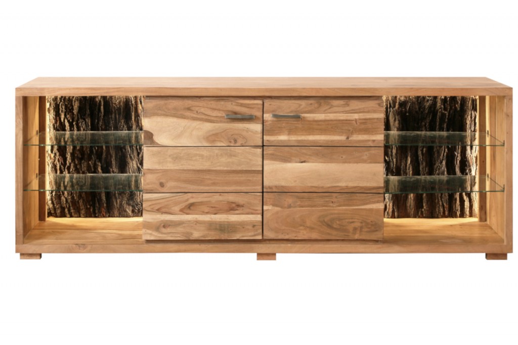 B-Ware Einzelstück Lowboard TV-Board 200 x 63 x 40 cm Akazienholz stonefarben FORNELLS