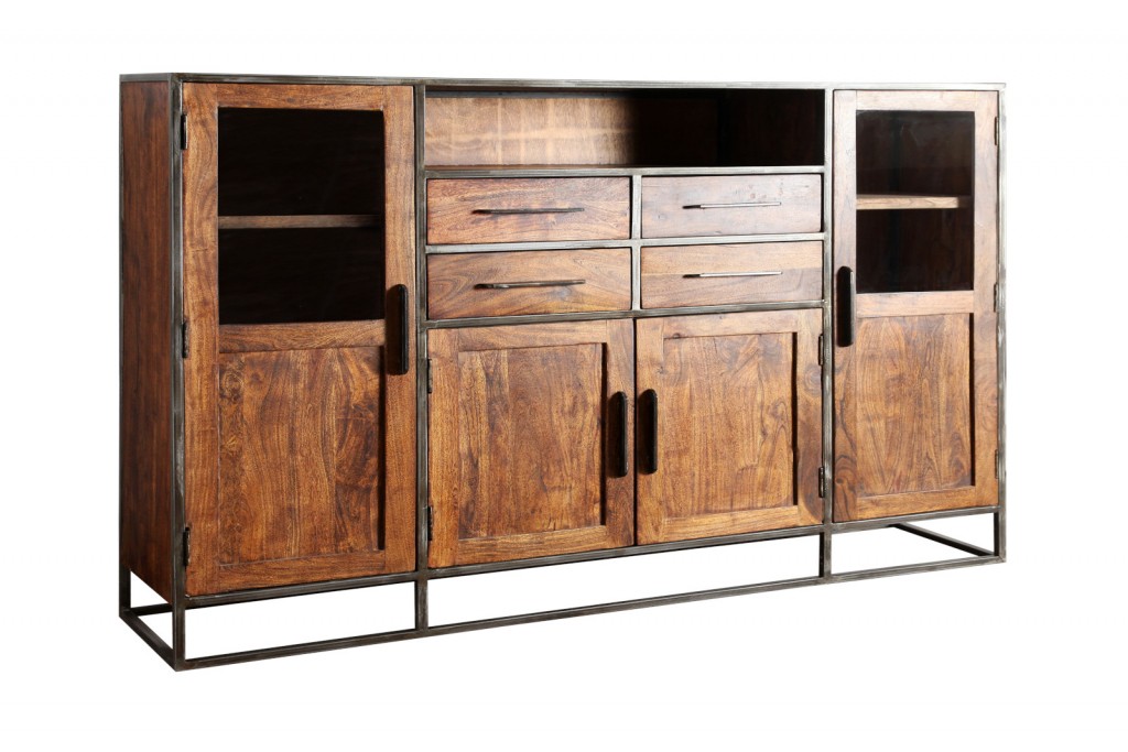 B-Ware Einzelstück Highboard 180 x 134 x 40 cm Akazienholz nougatfarben RIMINI