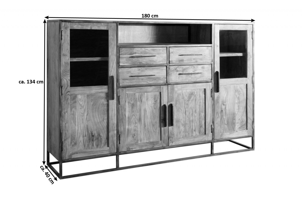 B-Ware Einzelstück Highboard 180 x 134 x 40 cm Akazienholz nougatfarben RIMINI
