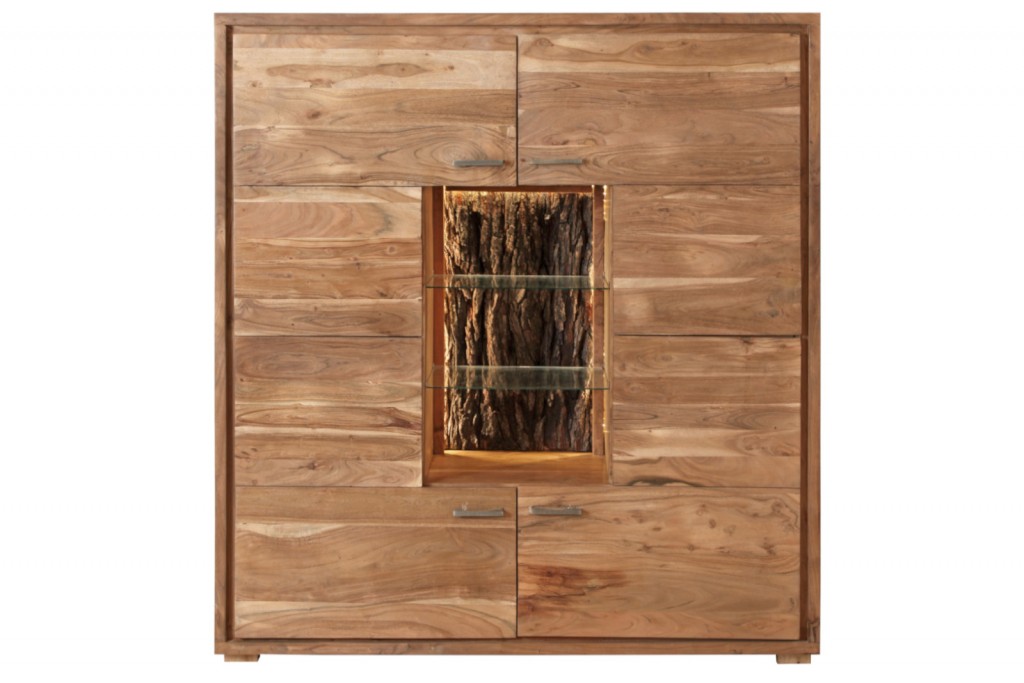 B-Ware Einzelstück Highboard 145 x 153 x 40 cm Akazienholz massiv stonefarben TINDARI