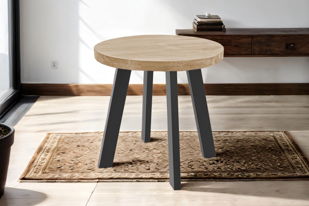 B-Ware Esszimmertisch rund 90 cm Akazienholz naturfarben schwarz Ulises