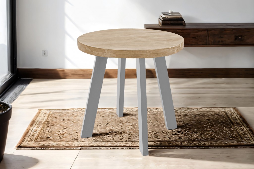 B-Ware Esszimmertisch rund 80 cm Akazienholz naturfarben silber Ulises