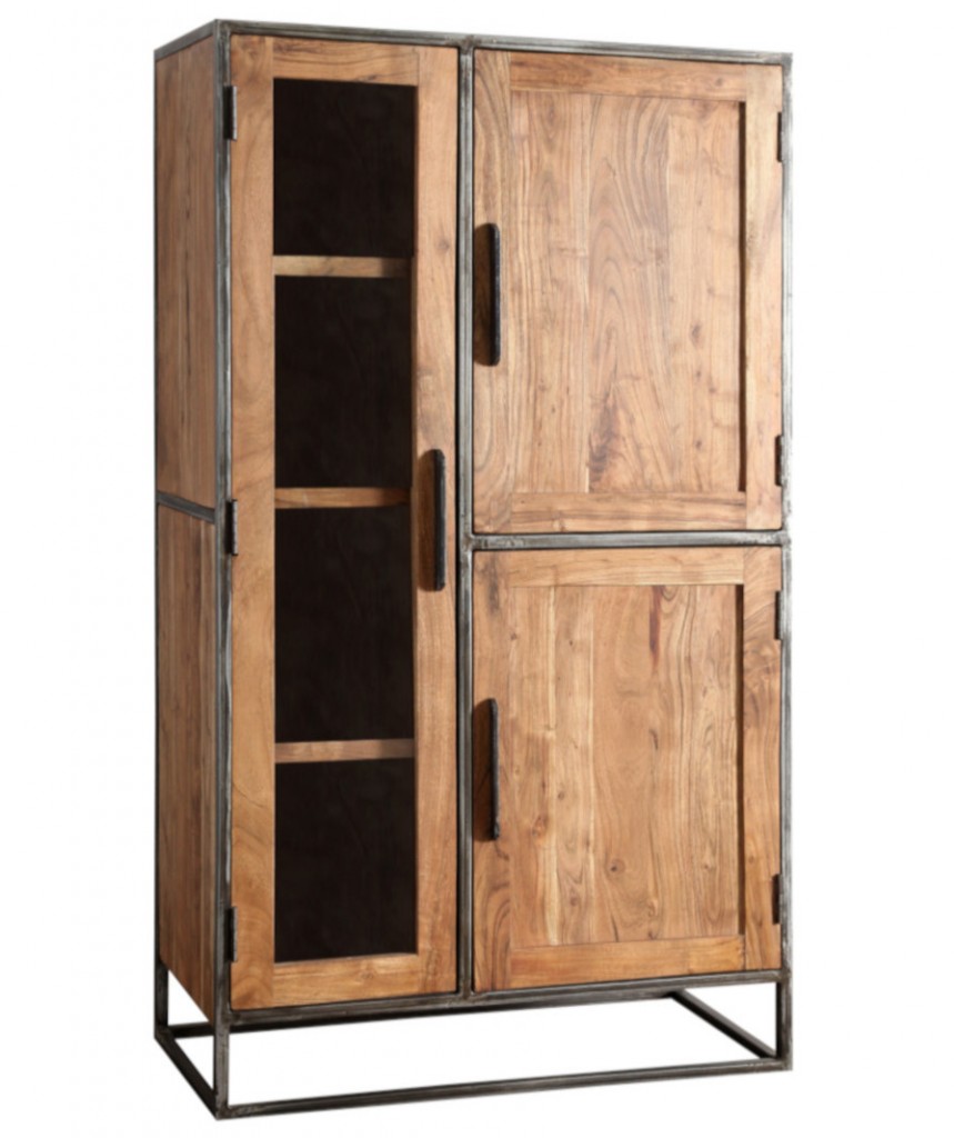B-Ware Einzelstück Highboard Vitrine 90 x 160 x 40 cm Akazienholz massiv nougatfarben MESSINA