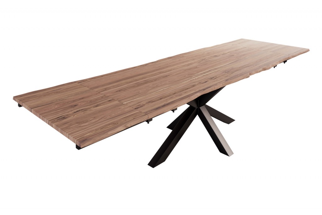 B-Ware Esstisch Baumkante Akazie stone &amp; nougat + Ansteckplatten schwarz BLANCHE