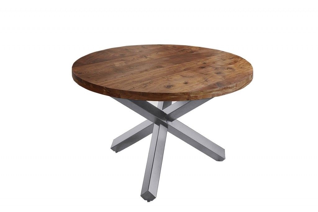 B-Ware Esstisch rund Akazienholz Nussbaum massiv 130 cm silber Runa