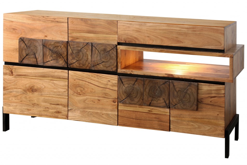 B-Ware Einzelstück Kommode 182 x 95 x 45 cm Akazienholz stonefarben REGGIO